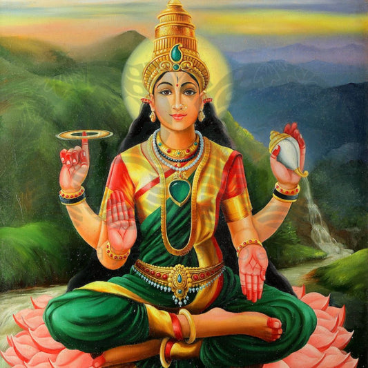 Mookambika Devi Sitting on the Lotus – Canvas Painting